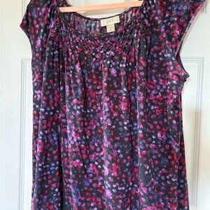 LOFT Women's Top with Purple and Red Print
